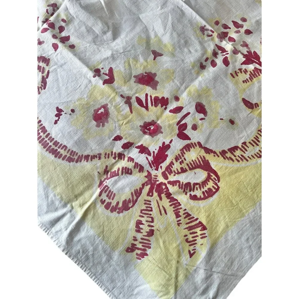 Vintage Floral Tablecloth 37.25" X 33.5" Red & Yellow On White Cotton MCM GUC - Picture 12 of 12